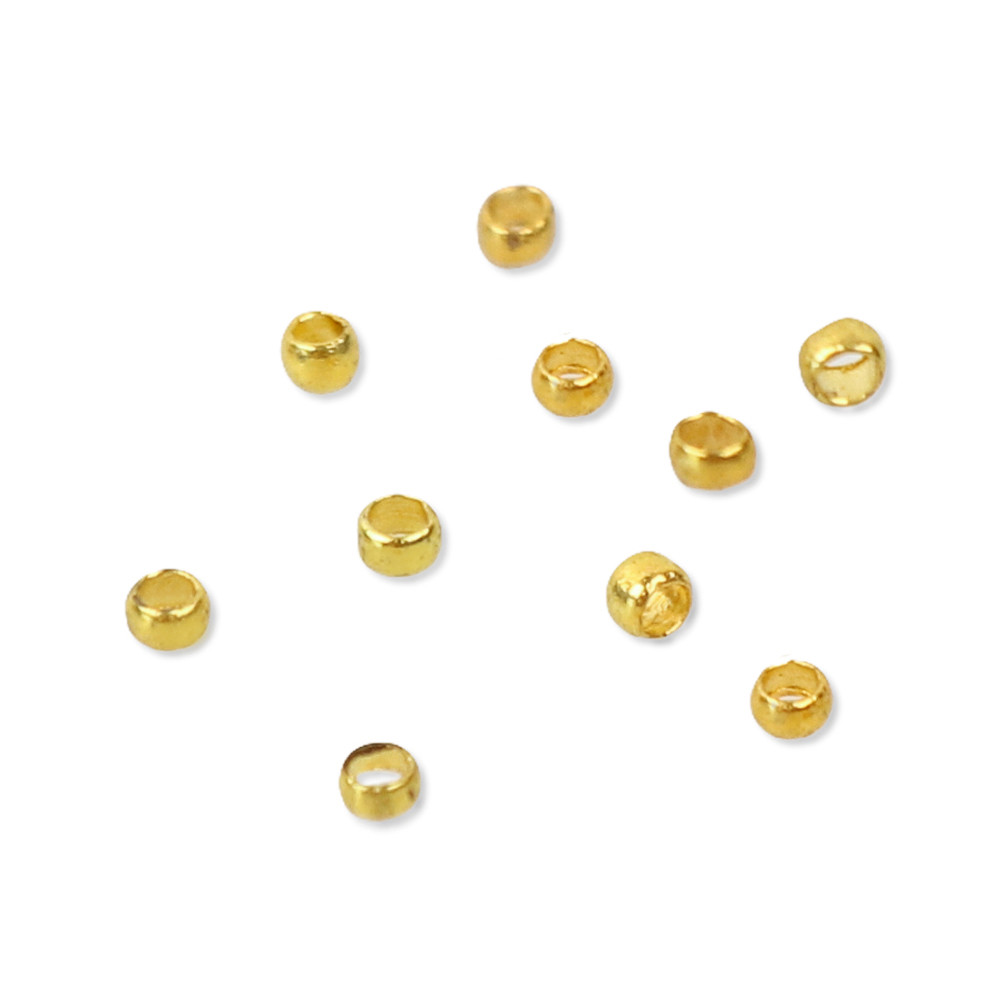 Набір кримппів, стоперів, затискних намистин, латунь, 2*1.2 мм, золото, 10 шт., фото 1