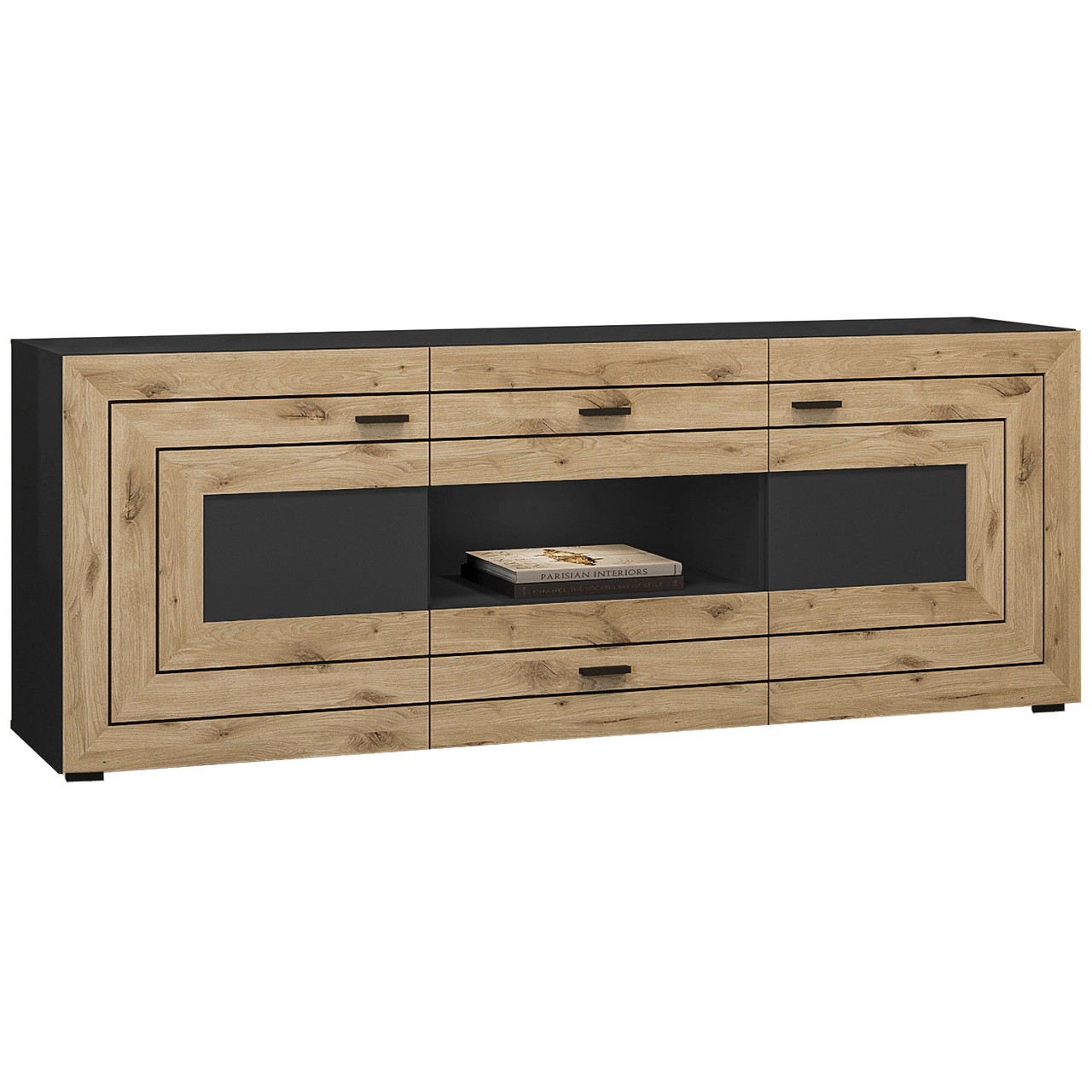 Стильна довга висока сіра тумба під телевізор 180 см у спальню вітальню Джейкоб Сокме дуб вікінг антрацит, фото 1