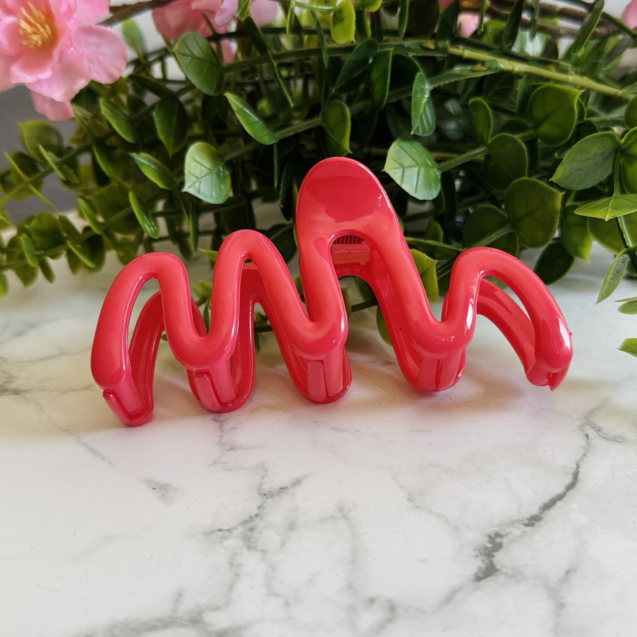 Крабик для волосся Хвиля малиновий глянцевий, фото 1