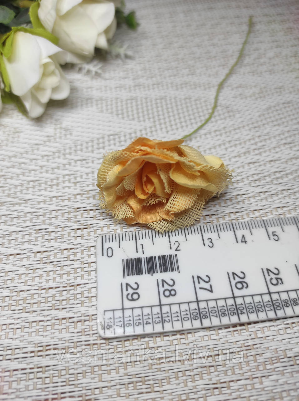 Штучна квітка роза 3 см. Персикова на дроті (1 шт), фото 1