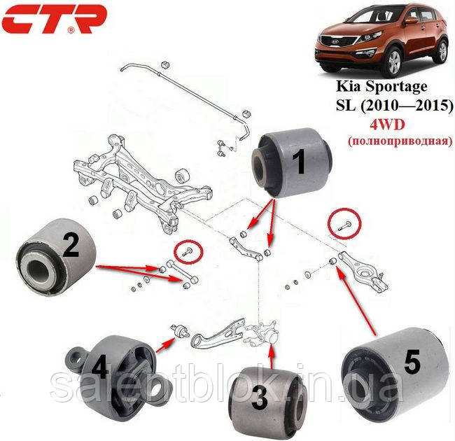 Сайлентблоки KiA Sportage SL 2010-2015 Задня підвіска 4WD повнопривідна (комплект)