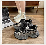 Кросівки жіночі з масивною підошвою модні 40 р. 24,7 см чорні з сріблястим (CRbl2-40), фото 2
