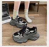 Кросівки жіночі з масивною підошвою модні 40 р. 24,7 см чорні з сріблястим (CRbl2-40), фото 5