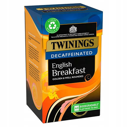 TWININGS Англійський сніданок без кофеїну 40 тб, фото 1