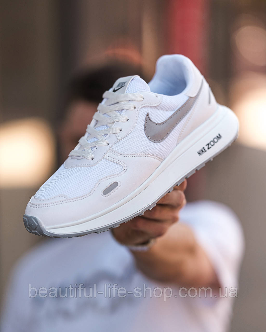 Кросівки для бігу чоловічі текстильні Nike Air Zoom білі Спортивні легкі кросівки найк якісні для хлопця