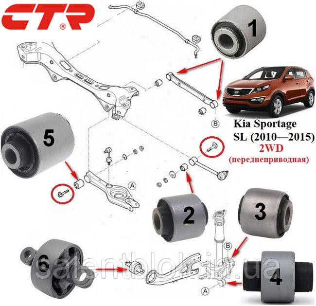 Сайлентблоки KiA Sportage SL 2010-2015 Задня підвіска 2WD передньопривідна (комплект)