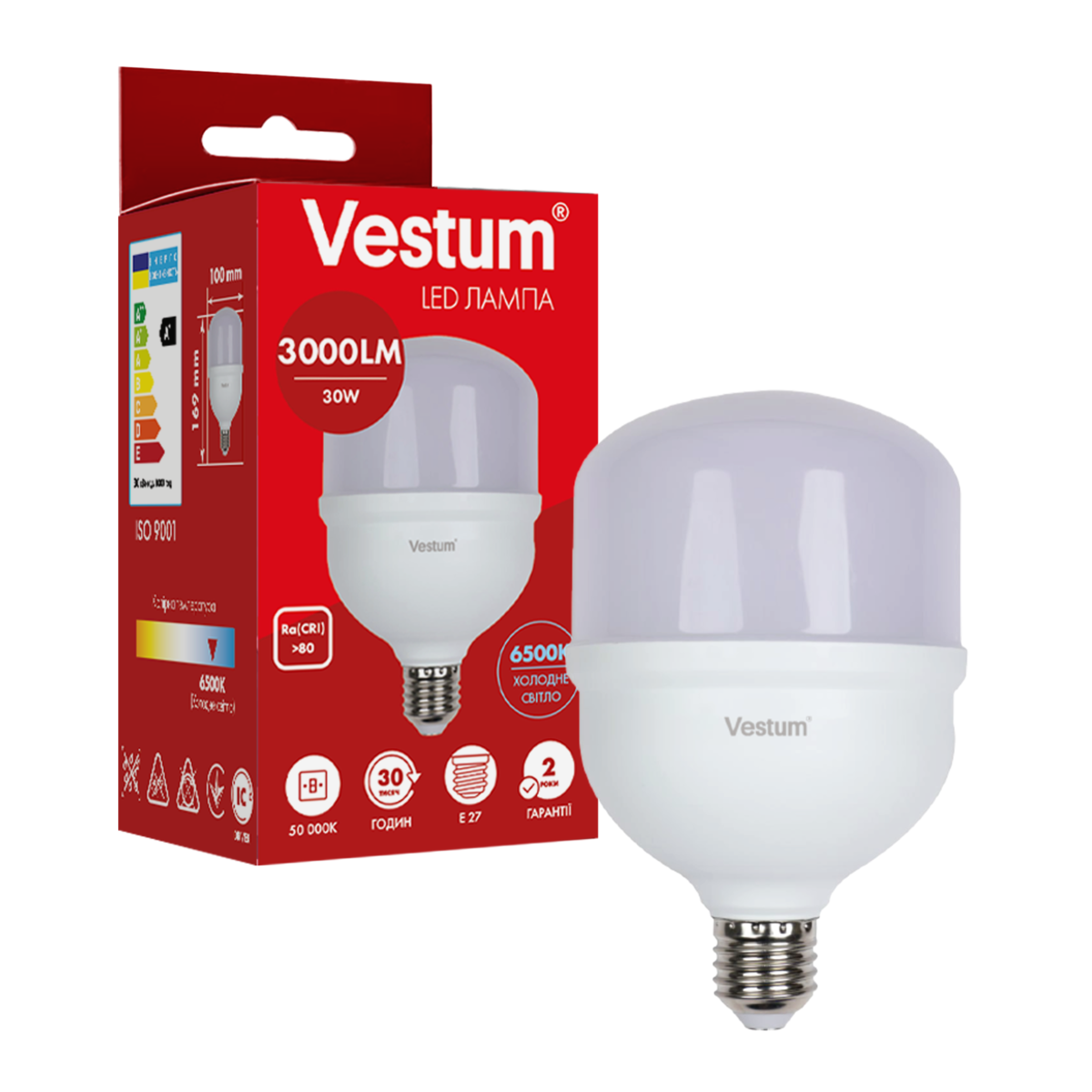 Світлодіодна високопотужна лампа Vestum T100 30W 6500K 220V E27 1-VS-1608, фото 1