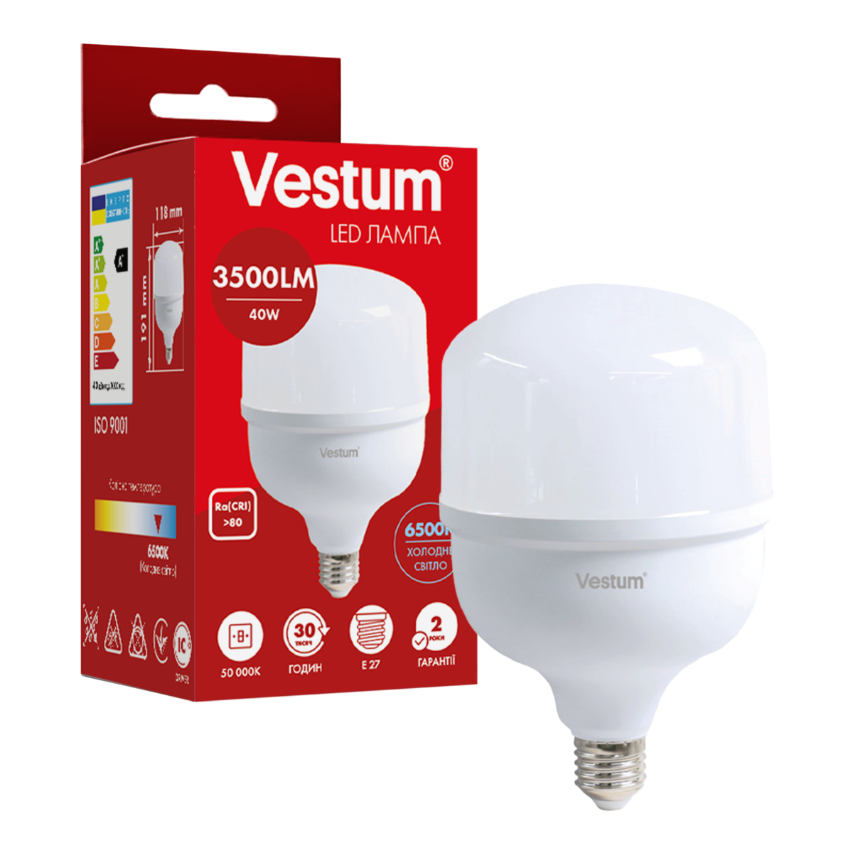 Світлодіодна високопотужна лампа Vestum T120 40W 6500K 220V E27 1-VS-1609, фото 1
