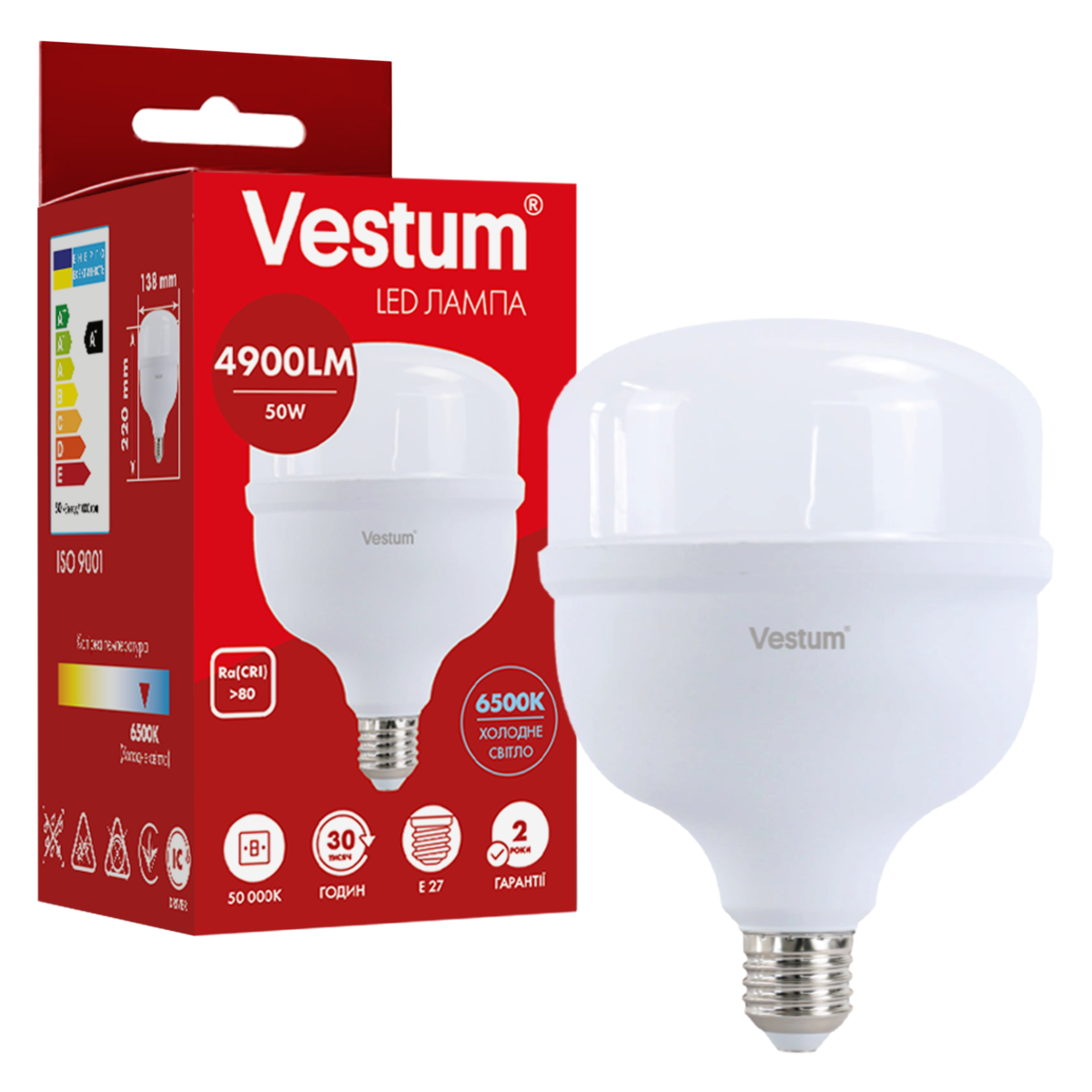 Світлодіодна високопотужна лампа Vestum T140 50W 6500K 220V E27 1-VS-1610, фото 1