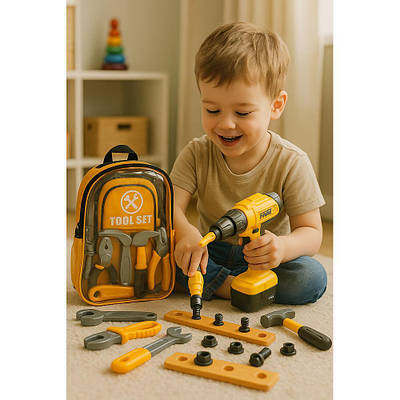 Іграшковий набір будівельних інструментів для дітей 24 предмети в рюкзаку шуруповерт ключ молоток плоскогубці