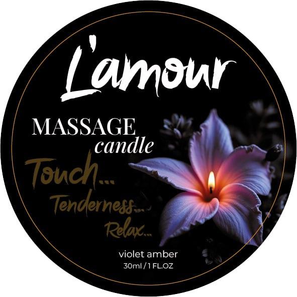 Масажна свічка L'amour Violet Amber з ароматом фіалки та ванілі, 30 мл