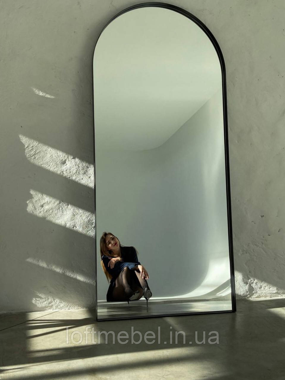 Дзеркало АРКА в металевій рамі з ніжкою, арочне в повний зріст 180х80 см, фото 1