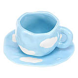 Чайна пара – подарункова чашка 300 мл з блюдцем. Чайний, кавовий керамічний набір Хмарки, фото 2