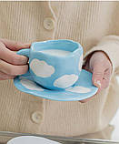 Чайна пара – подарункова чашка 300 мл з блюдцем. Чайний, кавовий керамічний набір Хмарки, фото 6