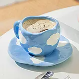 Чайна пара – подарункова чашка 300 мл з блюдцем. Чайний, кавовий керамічний набір Хмарки, фото 7