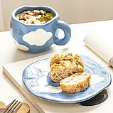 Чайна пара – подарункова чашка 300 мл з блюдцем. Чайний, кавовий керамічний набір Хмарки, фото 9