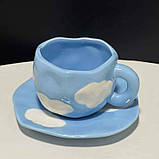 Чайна пара – подарункова чашка 300 мл з блюдцем. Чайний, кавовий керамічний набір Хмарки, фото 5