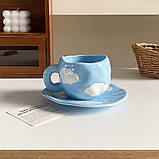 Чайна пара – подарункова чашка 300 мл з блюдцем. Чайний, кавовий керамічний набір Хмарки, фото 4