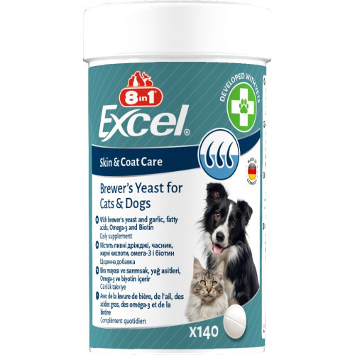 8in1 (8в1) Excel Brewers Yeast — пивні дріжджі для собак і кішок, 140 таблеток