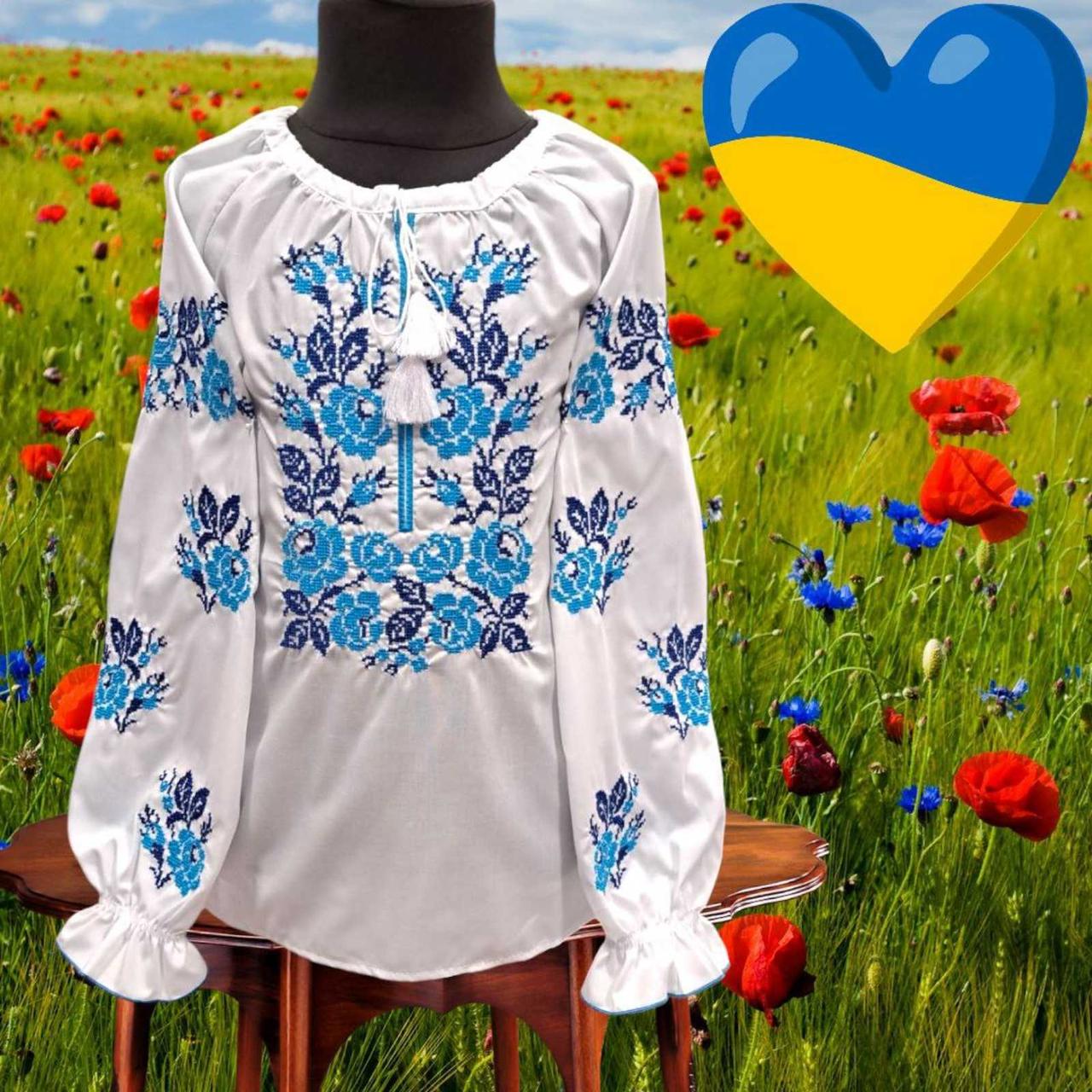 Вишиванка для дівчат р 122-146 квіти блакитні