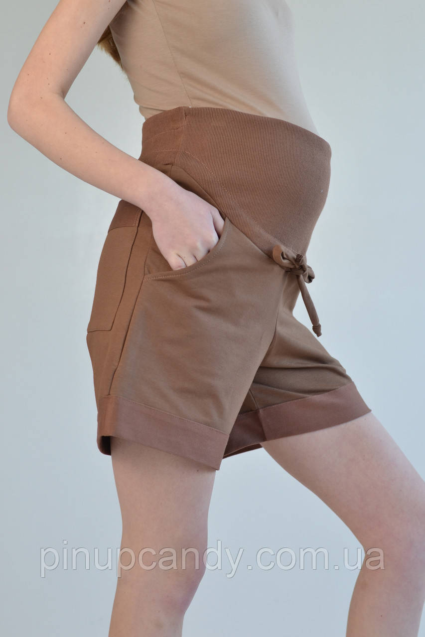 Шорти для вагітних з м’яким широким поясом Nicole бавовна двунитка мокко (розміри: 42-56), фото 1