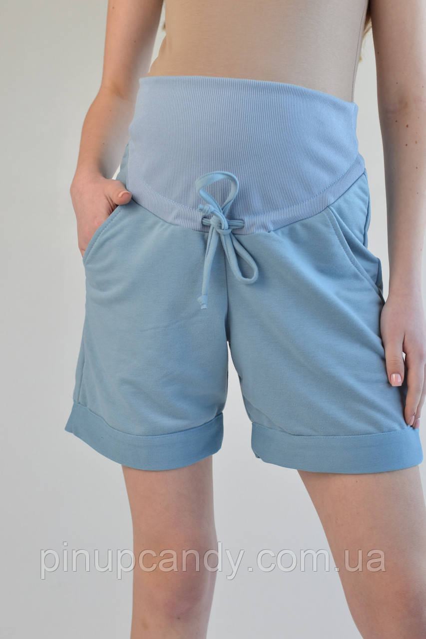 Шорти для вагітних з м’яким широким поясом Nicole бавовна двунитка блакитні (розміри: 42-56), фото 1