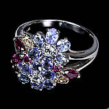 Каблучка. Натуральний танзаніт, аквамарин, гранат родоліт і сапфір. Срібло 925., фото 3