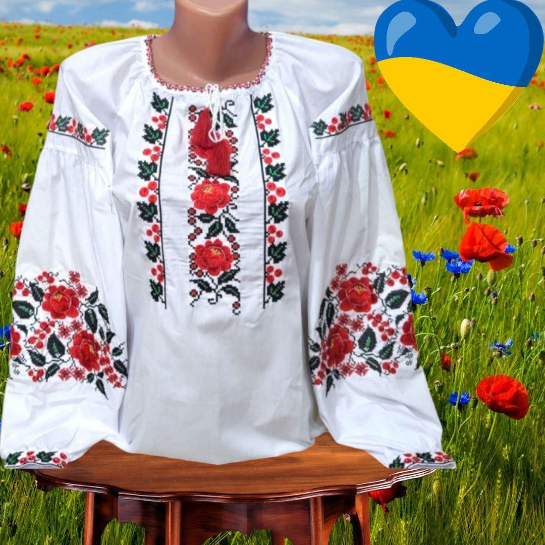 Опт Підліткова вишиванка Бохо  на дівчинку з червоною вишивкою р. 152-170 квіточки