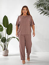 Костюм жіночій великих розмірів із штапелю у горошок Анже капучино (50-64)
