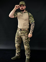 Чоловічий літній штурмовий костюм убакс штани мультикам із наколінниками, Тактичний комплект польової форми 4в1