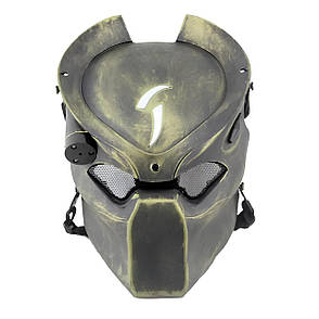 Маска Хижак RESTEQ бронзова для страйкболу та пейнтболу — з інфрачервоним лазером і LED-підсвіткою, фото 1