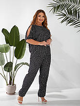 Костюм жіночій великих розмірів із штапелю у горошок Анже чорний (50-64)