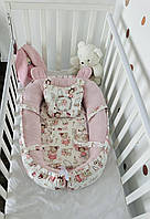 Кокон, гніздечко для новонародженого, кокон позиціонер для дитини велюровий з вушками Angelok-child