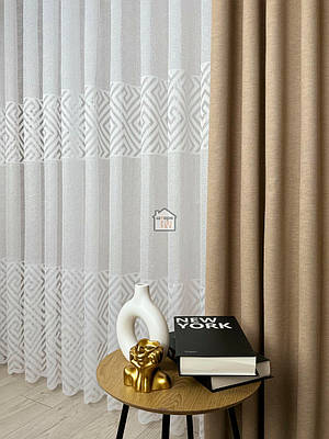 Жакардовий тюль з орнаментом жак23, білий для спальні, кухні та в зал