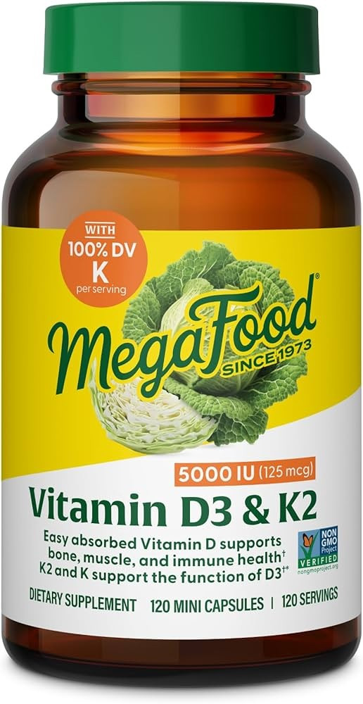 MegaFood Вітамін D3 5000 МО (125 мкг) з вітаміном K2, капустою, 120 міні капсул. До 07/2026