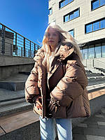 Жіноча куртка коричнева новий стильний верх для осені та зими від бренда Zara Зара з капюшоном