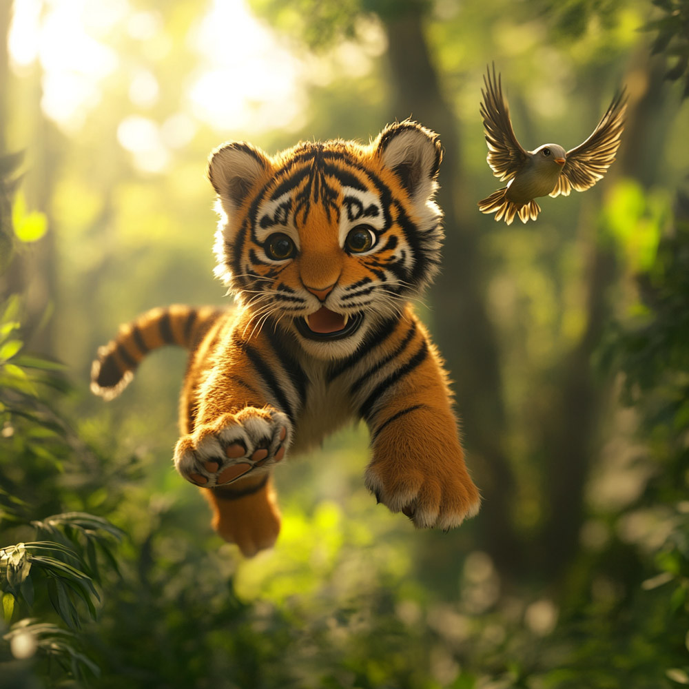 Алмазна мозаїка "Тигреня в повітрі", 20*20см, на рамці, в кор. 21*21*2,5см, ТМ Dreamtoys, фото 1