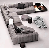 Диван кутовий з отоманкою, полицями й подушками