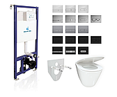 Комплект 5в1: інсталяція Koller Pool + безобідковий унітаз VBI білий, змив TORNADO + клавіша на вибір