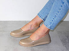 Шкіряні жіночі балетки літні перфорація бежеві