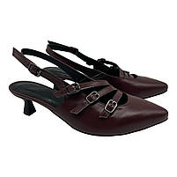 Слінгбеки (туфлі) жіночі з натуральної шкіри бордового кольору з гострим носком на підборах 4 см з ремінцями “Style Shoes”, фото 2