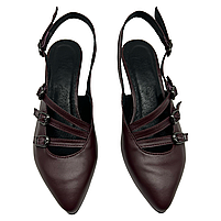 Слінгбеки (туфлі) жіночі з натуральної шкіри бордового кольору з гострим носком на підборах 4 см з ремінцями “Style Shoes”, фото 5