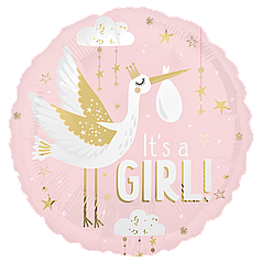 АН056 ANAGRAM-АН Коло 18" It's a Girl - лелека на рожевому (УП)