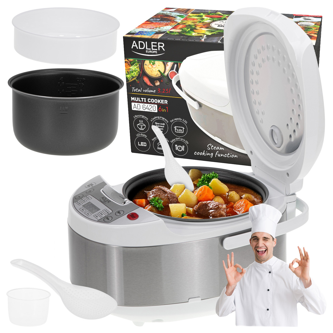 Мультиварка Adler AD 6420 — 3,25 л, 6 програм, таймер, фото 1