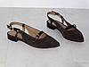 Туфельки слінгбеки балетки з відкритою пяткою замшеві коричневі 36р, фото 3