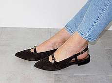 Туфельки слінгбеки балетки з відкритою пяткою замшеві коричневі 36р