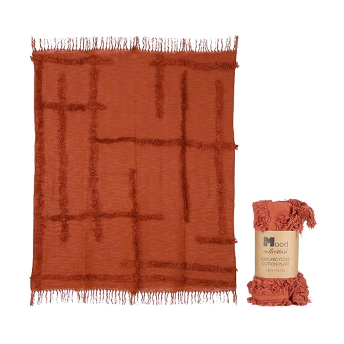 Плед бавовняний у жовто-червоному кольорі з декором Filip Edelman, фото 1