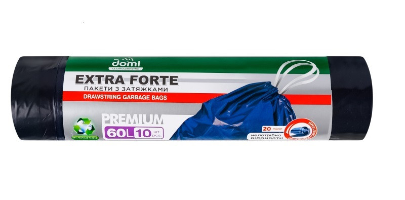 Пакети для сміття з затяжкою DOMI 60 л, фото 1