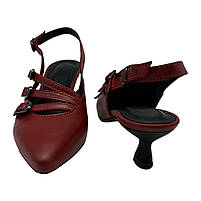 Слінгбеки (туфлі) жіночі з натуральної шкіри червоного кольору з гострим носком на підборах 4 см з ремінцями “Style Shoes”, фото 3