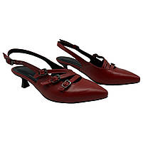 Слінгбеки (туфлі) жіночі з натуральної шкіри червоного кольору з гострим носком на підборах 4 см з ремінцями “Style Shoes”, фото 4